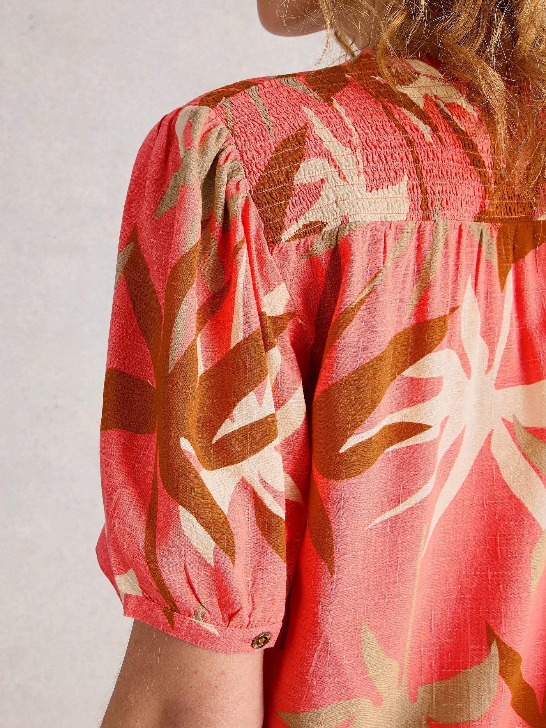 Product image 3 of 6, which shows White Stuff Elisa Palm Print T-Shirt, Pink/Multi, 8