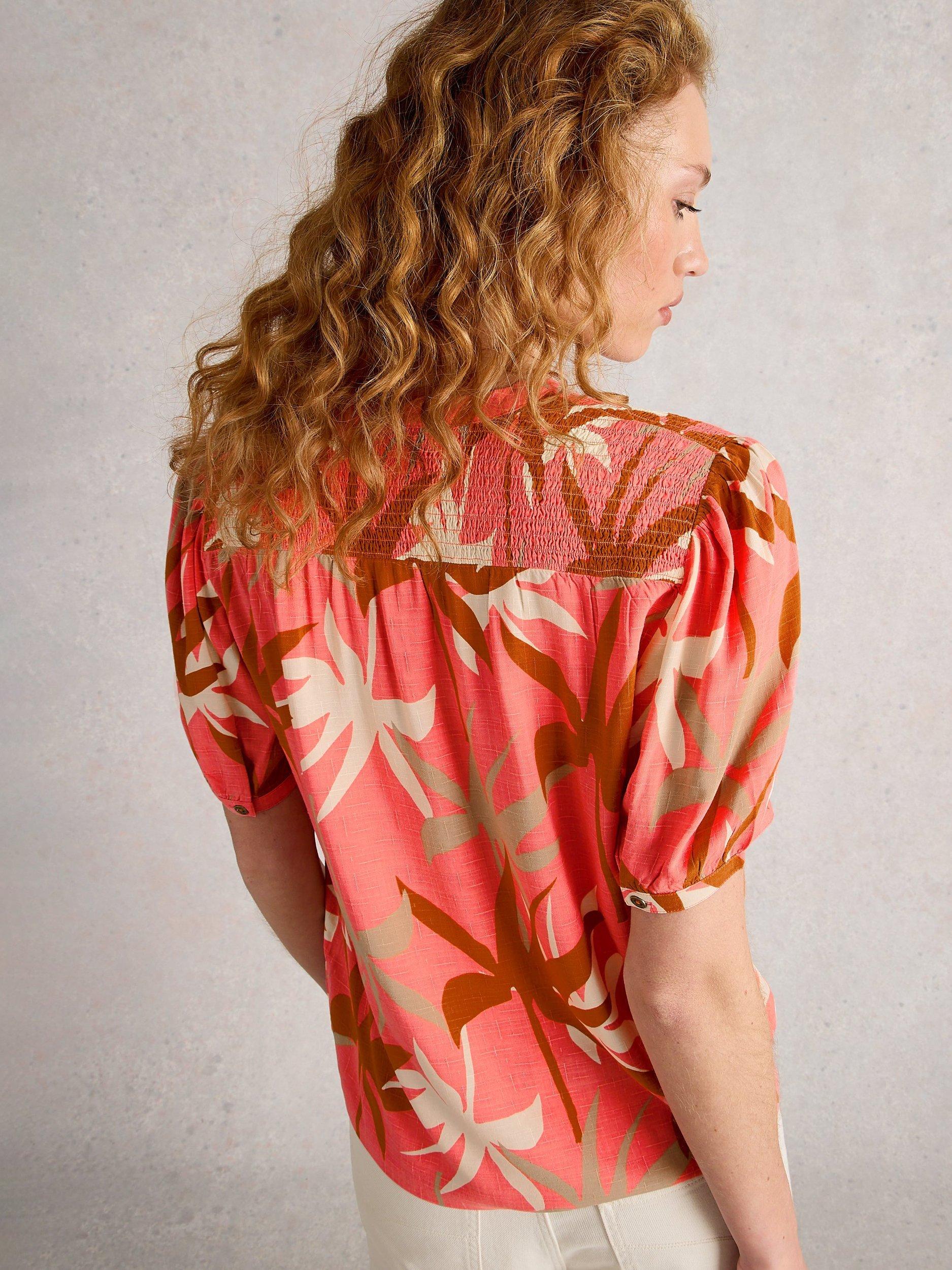 Product image 4 of 6, which shows White Stuff Elisa Palm Print T-Shirt, Pink/Multi, 8