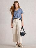 White Stuff Embroidered Stripe T-Shirt, Blue/Multi