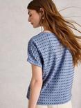 White Stuff Embroidered Stripe T-Shirt, Blue/Multi