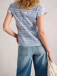 White Stuff Nelly Abstract Notch Neck T-Shirt, Blue