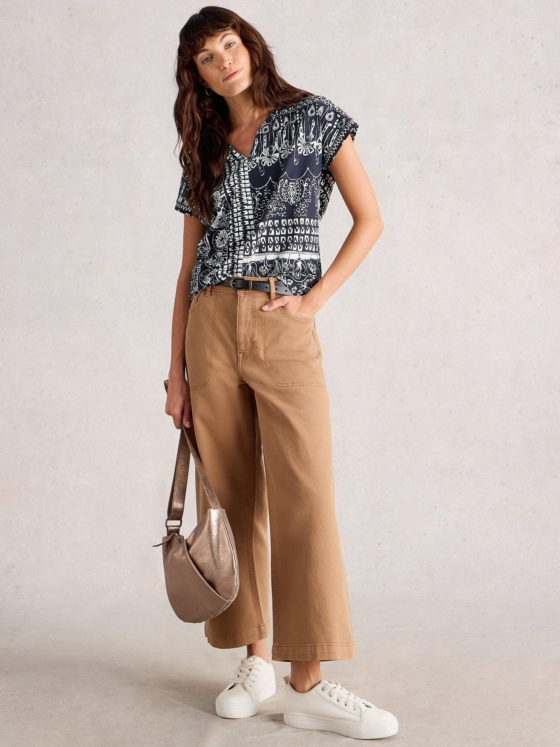 Product image 1 of 6, which shows White Stuff Nelly Cotton Notch Neck Cap Sleeve T-Shirt, Navy/Multi, 6