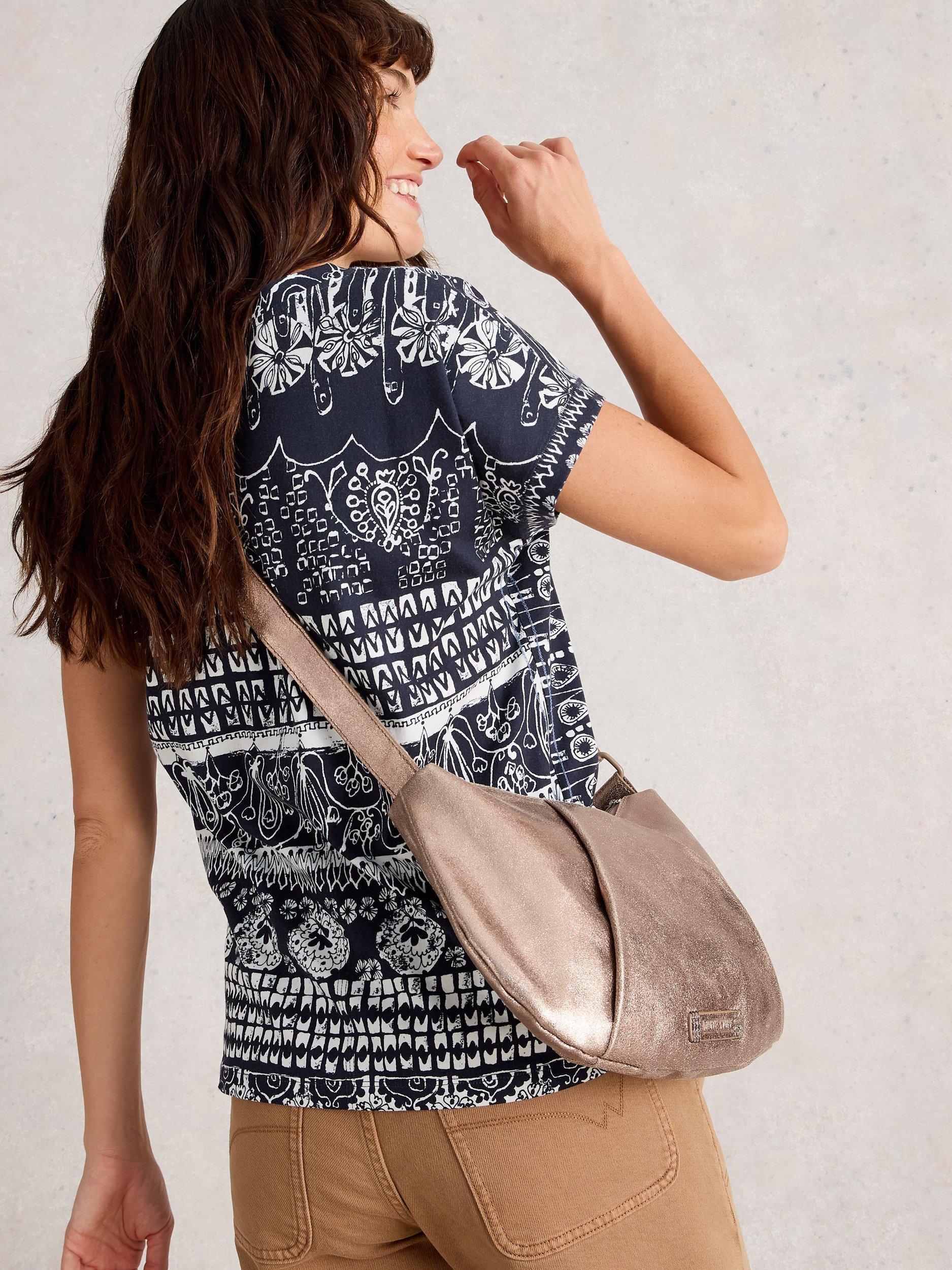 Product image 2 of 6, which shows White Stuff Nelly Cotton Notch Neck Cap Sleeve T-Shirt, Navy/Multi, 6