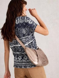 White Stuff Nelly Cotton Notch Neck Cap Sleeve T-Shirt - view 2, Navy/Multi