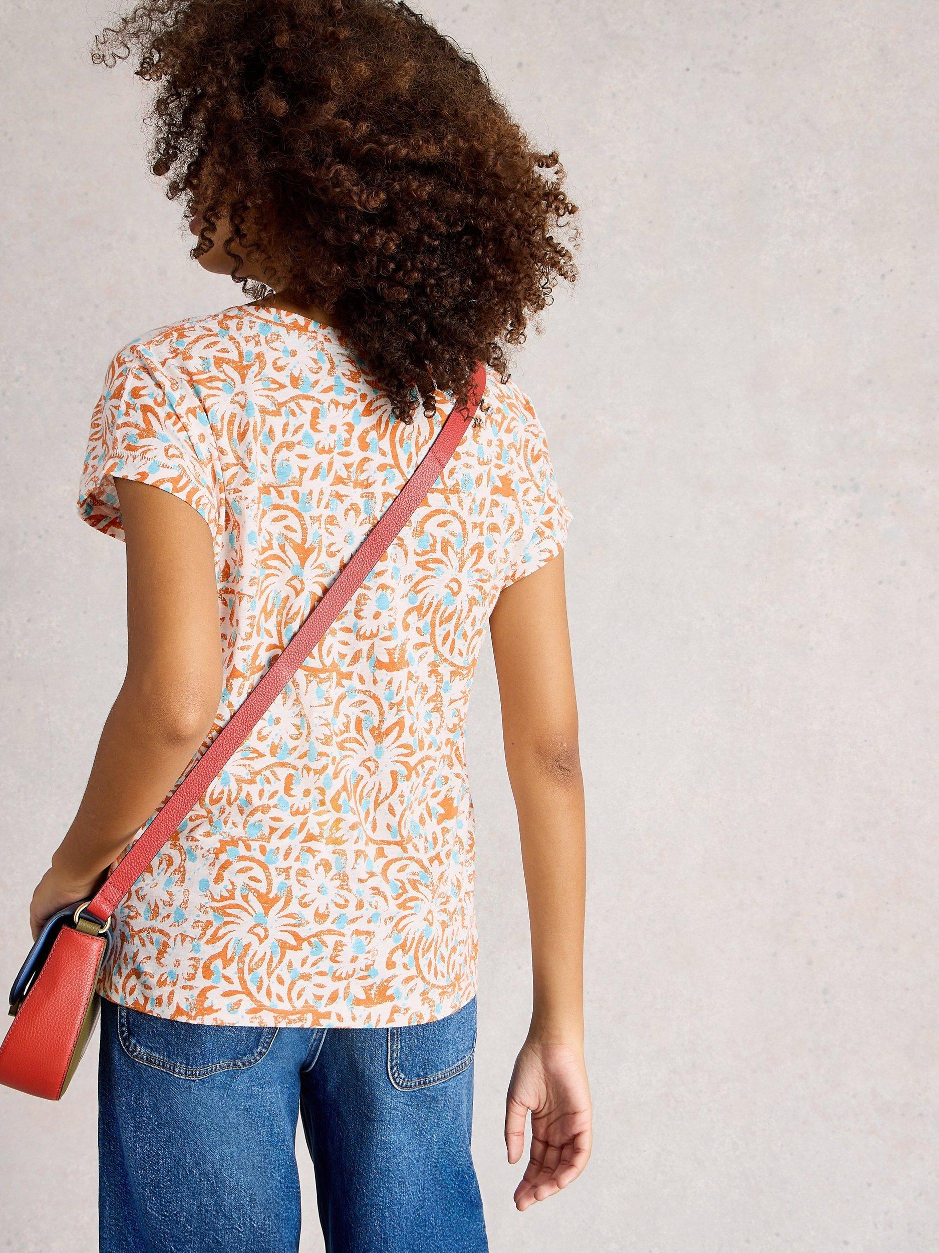 Product image 2 of 6, which shows White Stuff Nelly Abstract Floral T-Shirt, Orange/Multi, 6