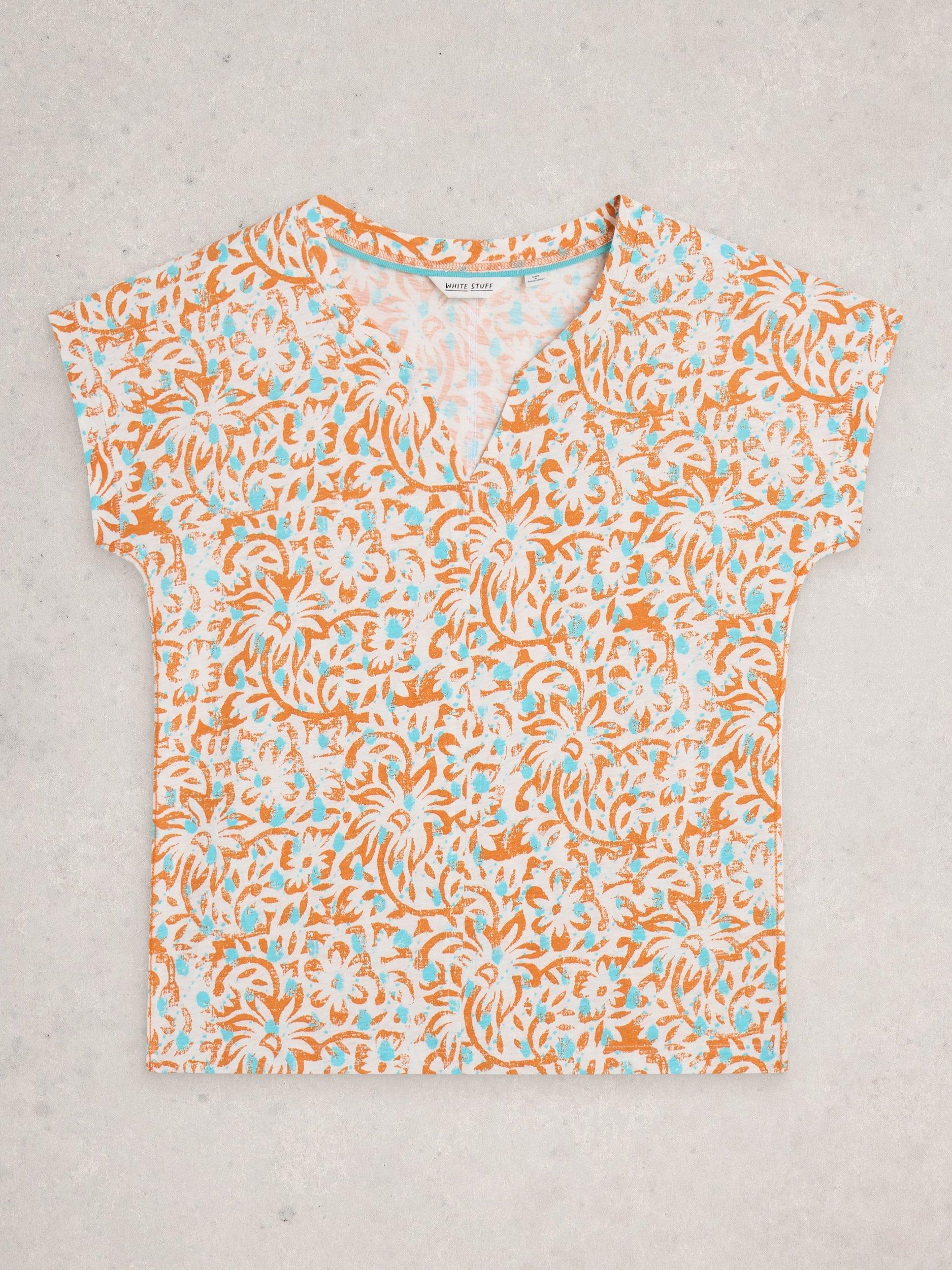 Product image 5 of 6, which shows White Stuff Nelly Abstract Floral T-Shirt, Orange/Multi, 6