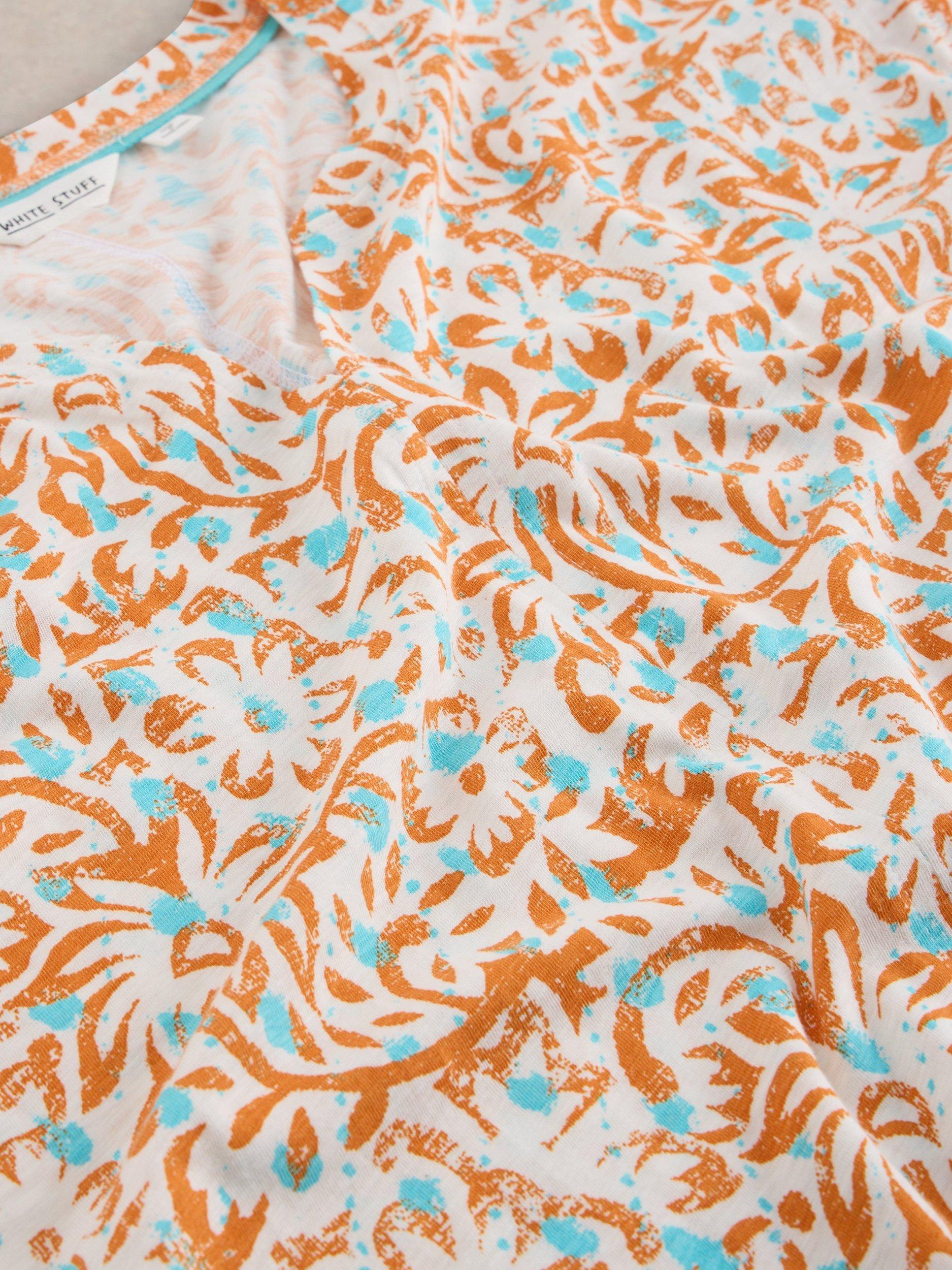 Product image 6 of 6, which shows White Stuff Nelly Abstract Floral T-Shirt, Orange/Multi, 6