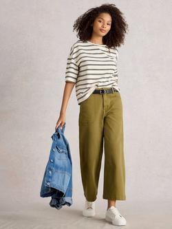 White Stuff Tia Organic Cotton Blend Wide Leg Cropped Jeans, Khaki