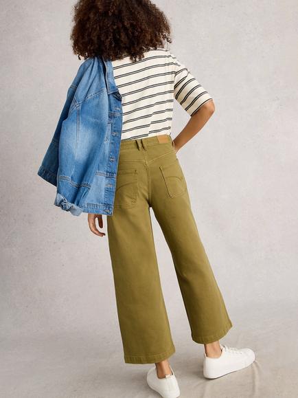 White Stuff Tia Organic Cotton Blend Wide Leg Cropped Jeans - view 2, Khaki