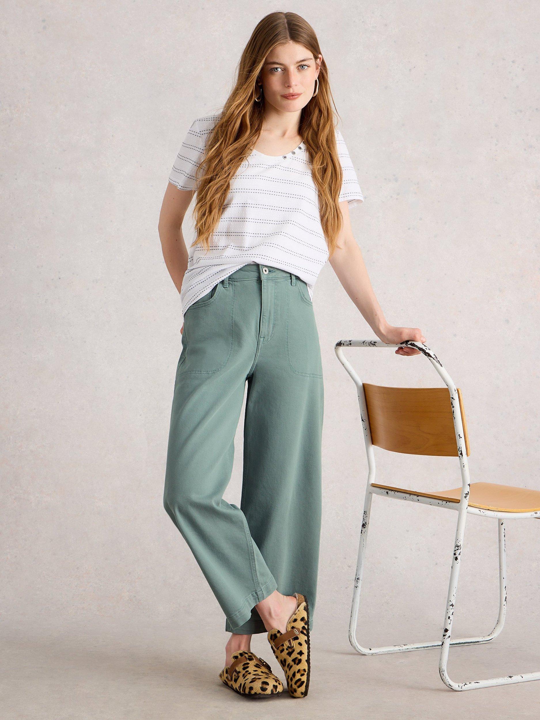 Product image 1 of 6, which shows White Stuff Tia Wide Leg Jeans, Mid Blue, 6S