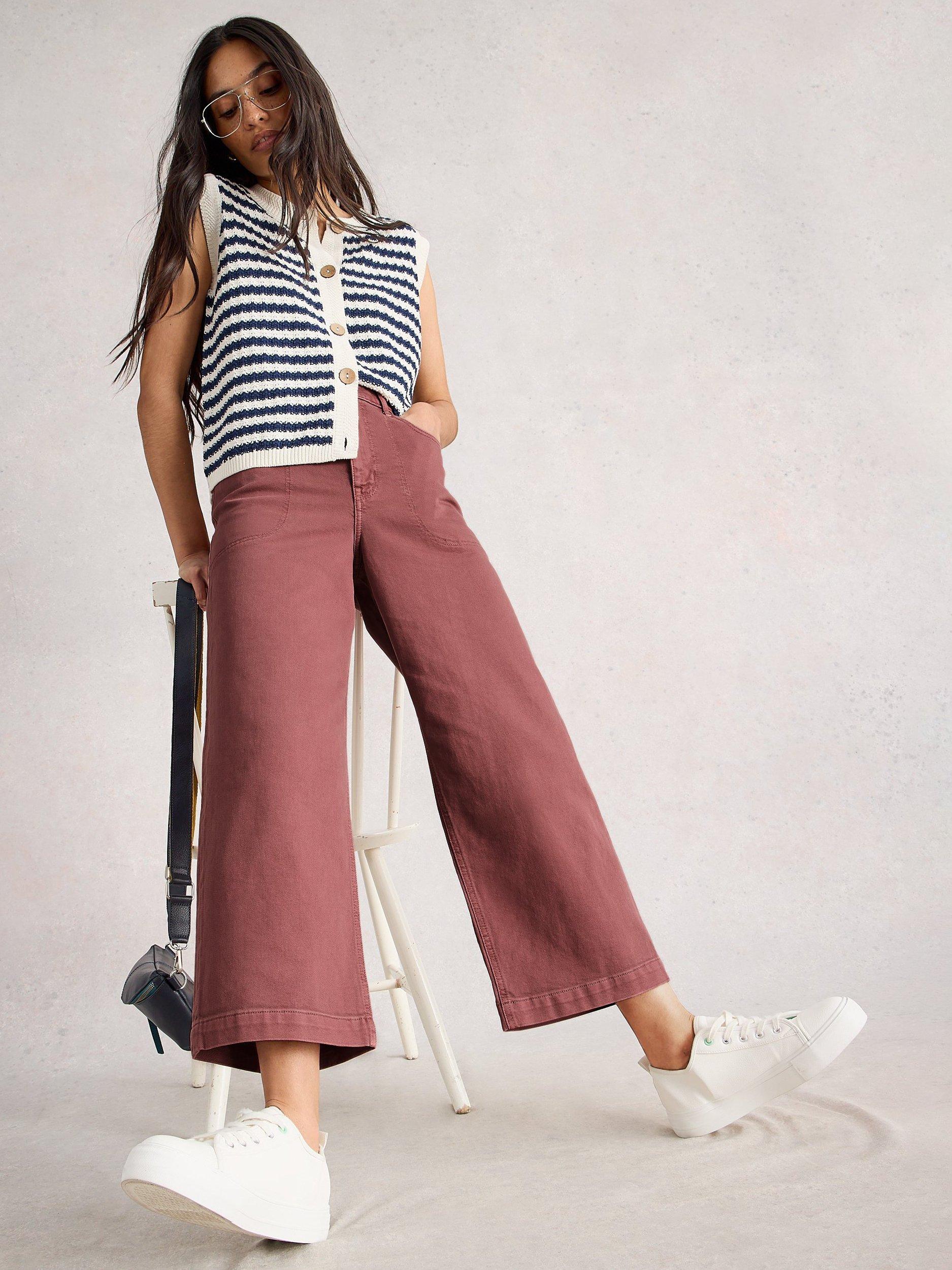 Product image 4 of 6, which shows White Stuff Tia Cropped Wide Leg Jeans, Mid Pink, 6R