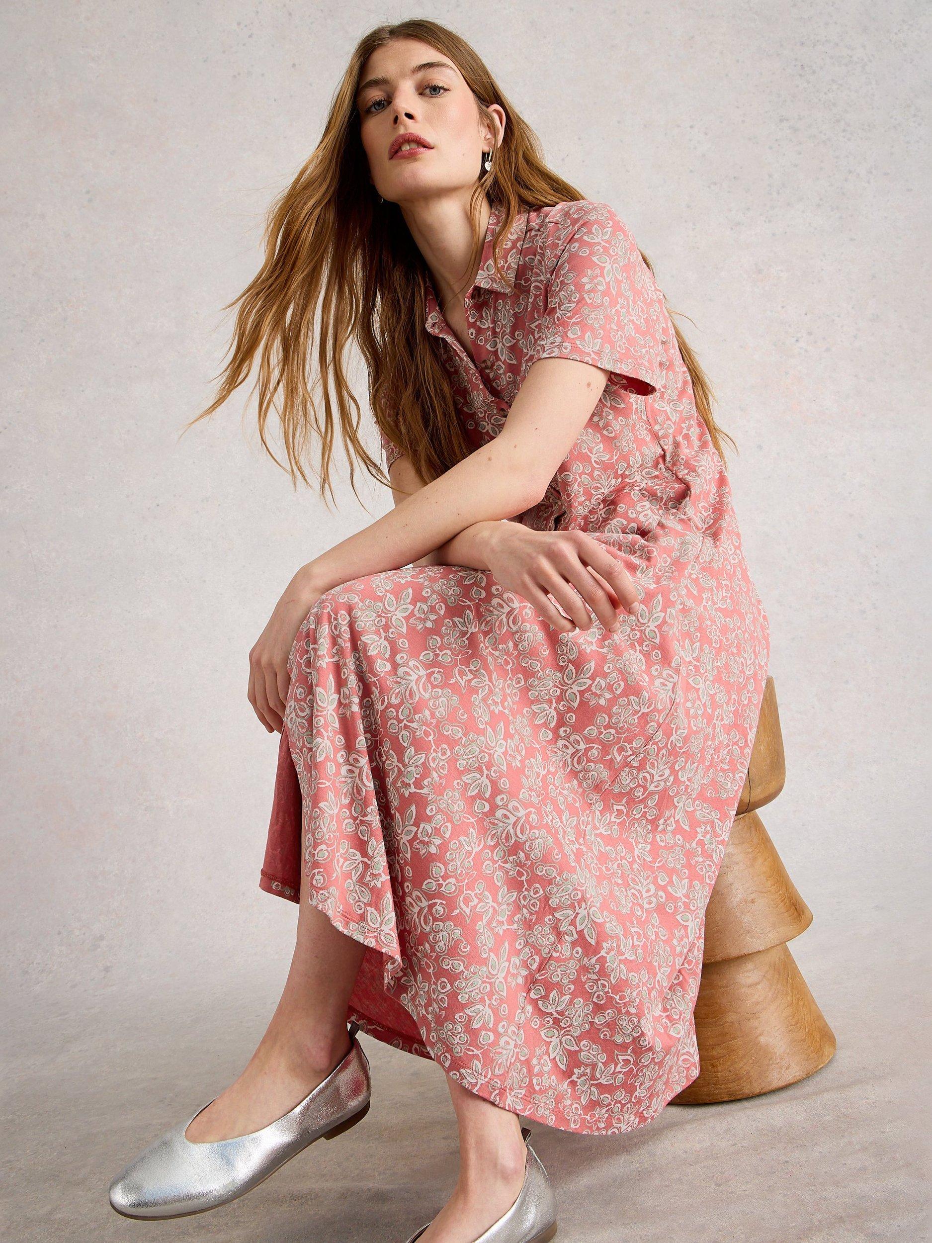Product image 4 of 6, which shows White Stuff Rua Floral Shirt Dress, Pink/Multi, 6