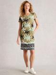 White Stuff Tallie Palm Print Jersey Dress, Green/Multi