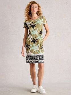 White Stuff Tallie Palm Print Jersey Dress, Green/Multi, Green/Multi