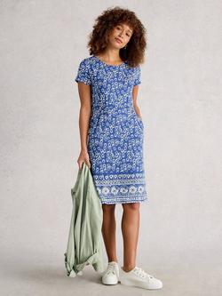 White Stuff Tallie Abstract Print Short Sleeve Dress, Blue/Multi, Blue/Multi