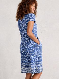 White Stuff Tallie Abstract Print Short Sleeve Dress, Blue/Multi - view 2, Blue/Multi