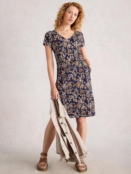 White Stuff Tallie Leaves Jersey Dress, Navy/Multi, Navy/Multi