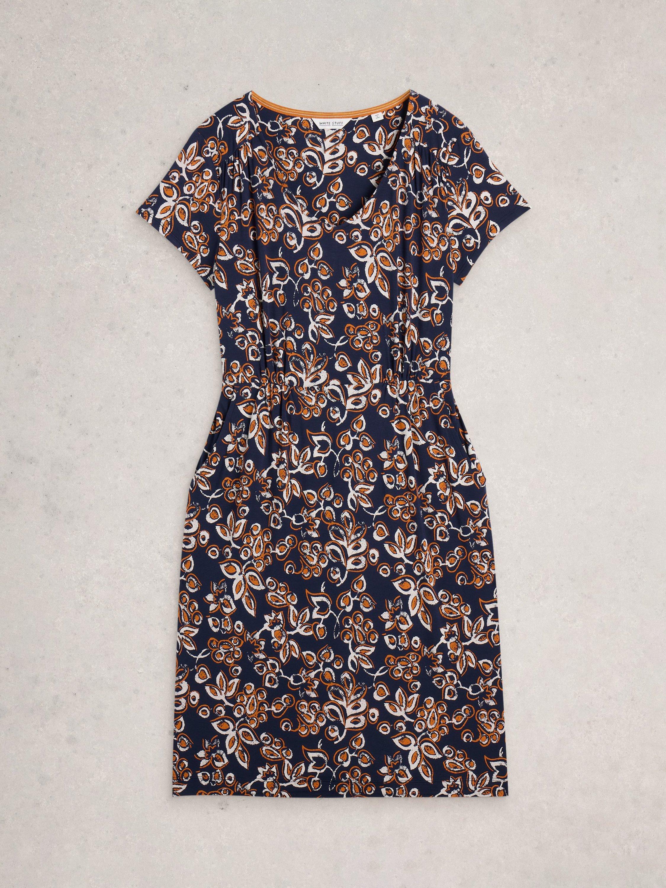 Product image 5 of 6, which shows White Stuff Tallie Leaves Jersey Dress, Navy/Multi, 6