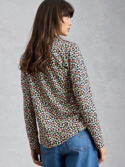 White Stuff  Annie Heart Print Cotton Jersey Shirt - view 2, Blue/Multi