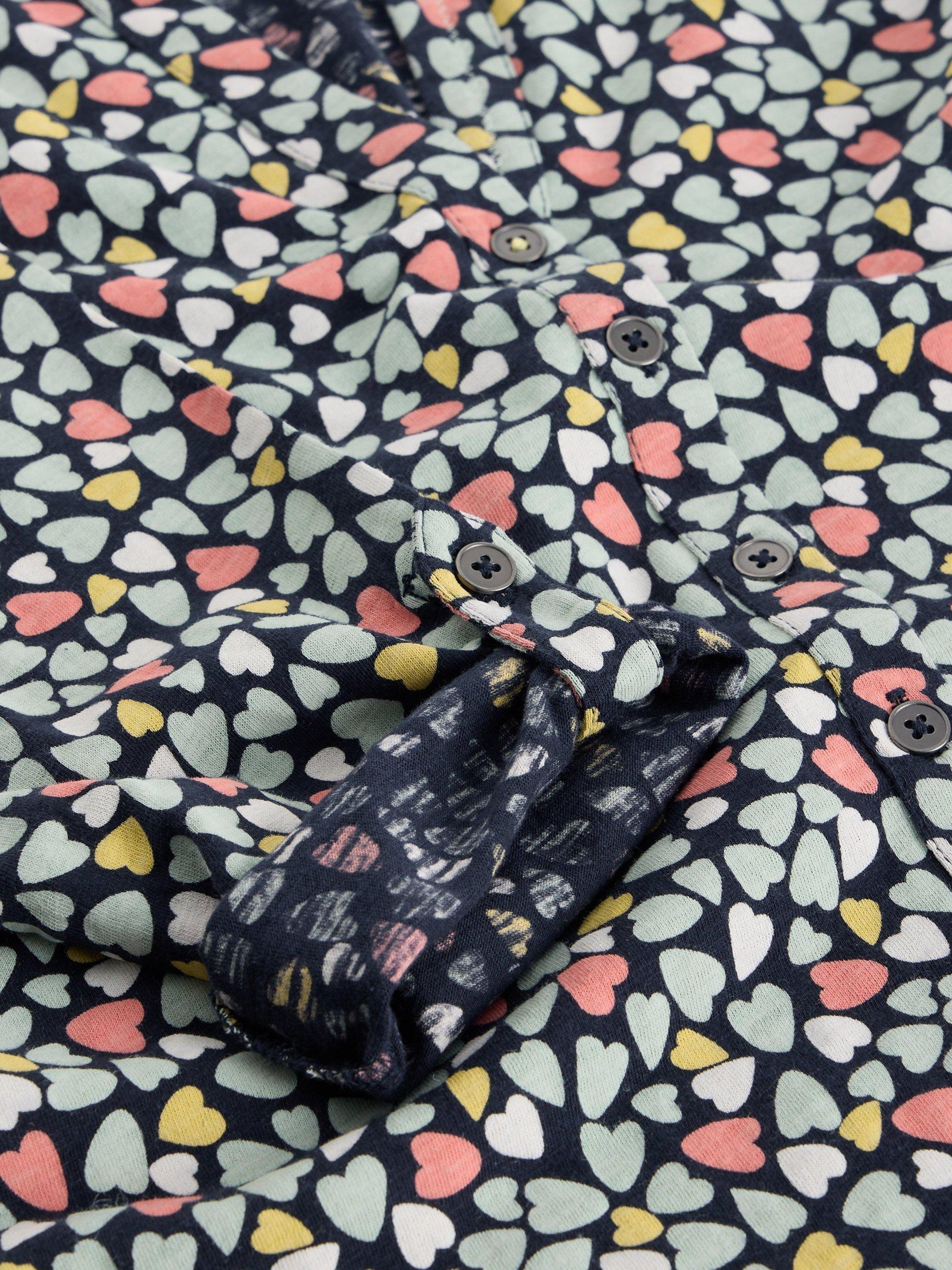 Product image 6 of 6, which shows White Stuff  Annie Heart Print Cotton Jersey Shirt, Blue/Multi, 6