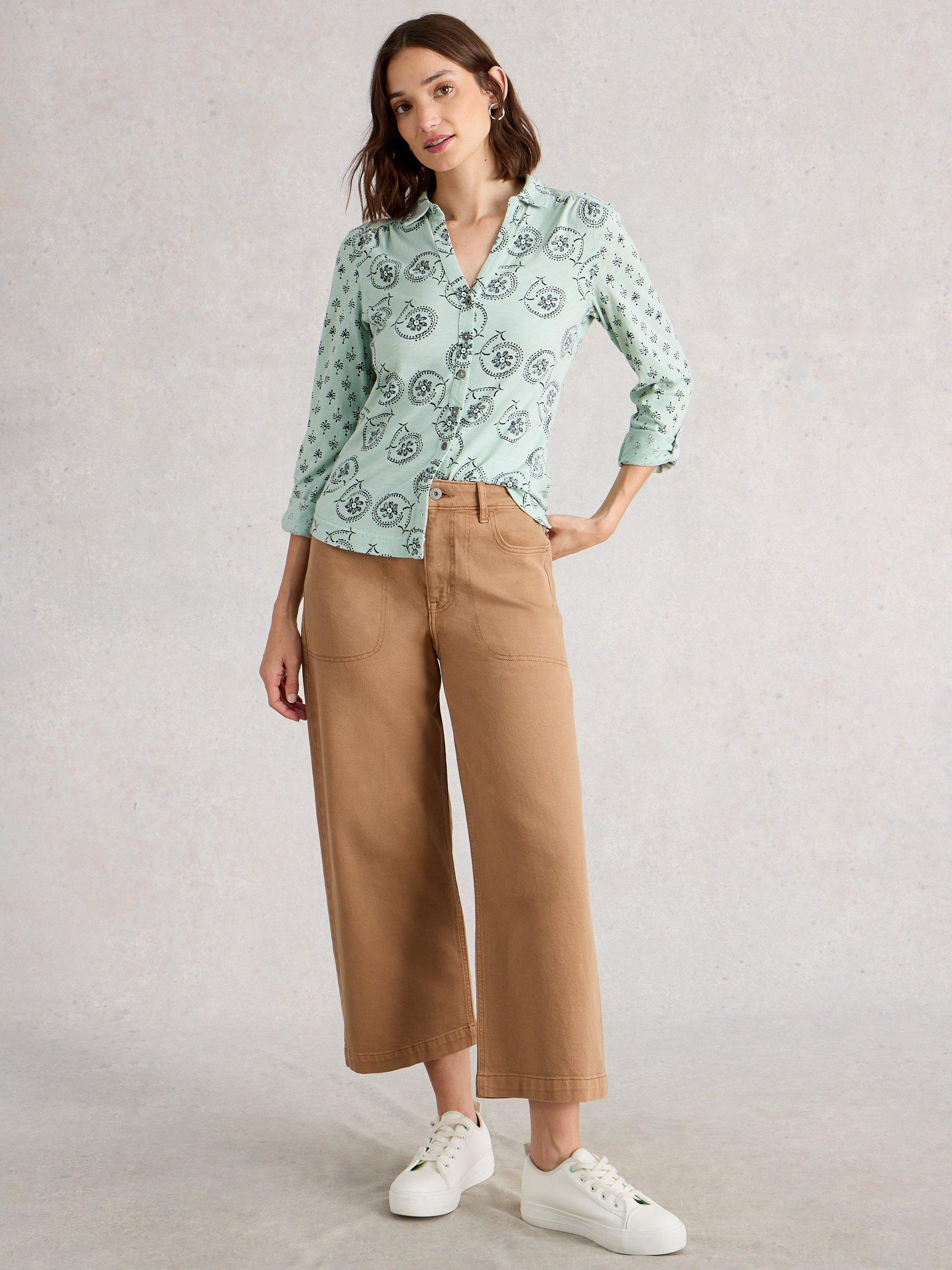 Product image 1 of 6, which shows White Stuff Annie Long Sleeve Jersey Shirt, Green, 6