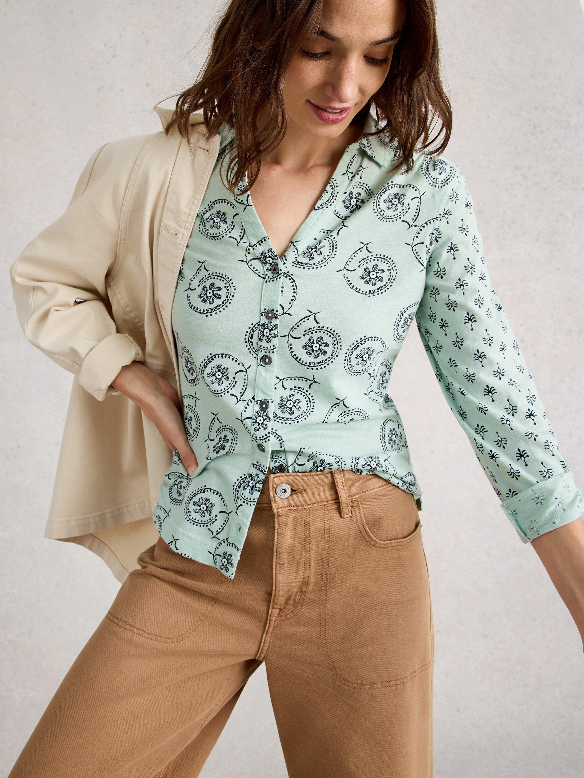 Product image 3 of 6, which shows White Stuff Annie Long Sleeve Jersey Shirt, Green, 6