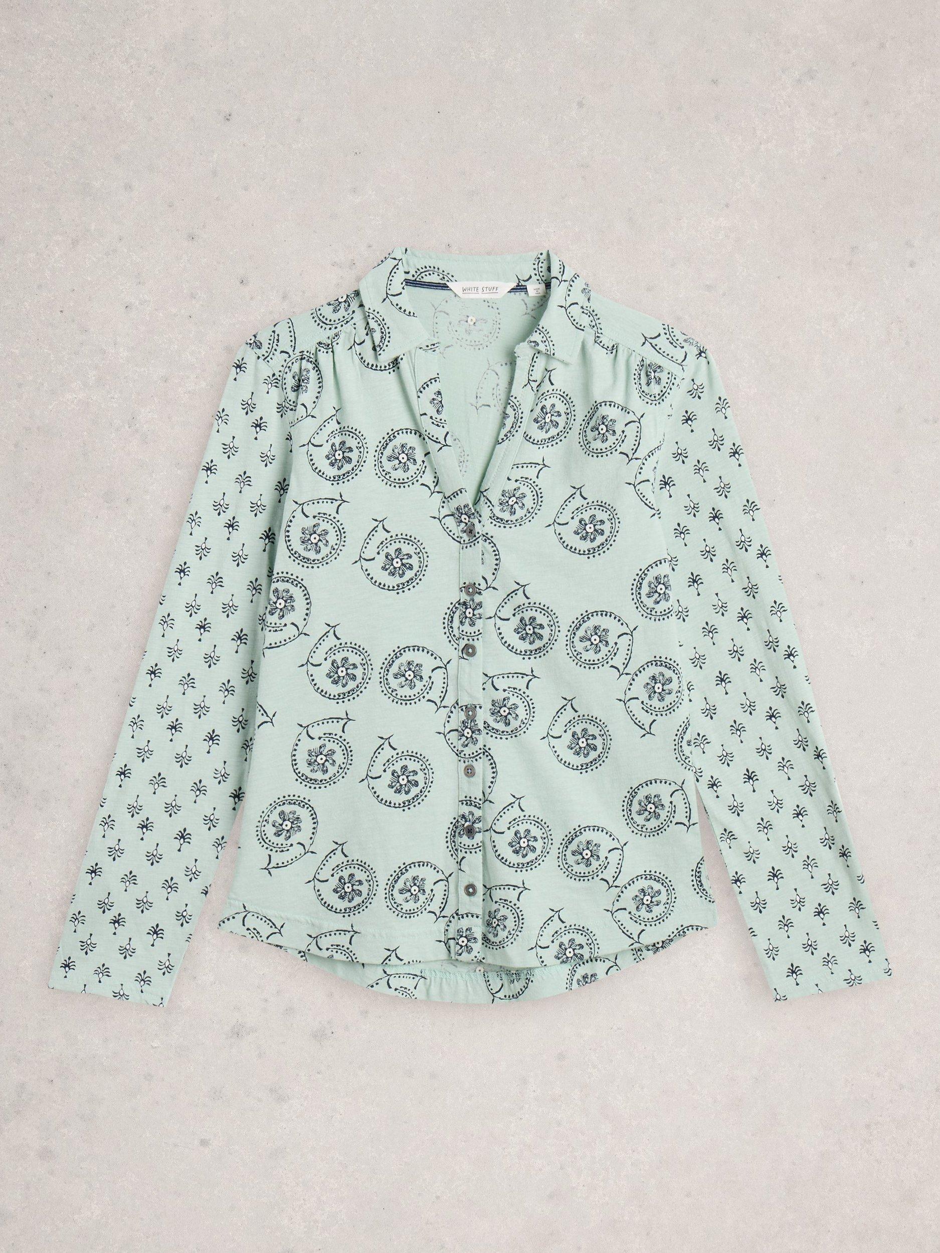 Product image 5 of 6, which shows White Stuff Annie Long Sleeve Jersey Shirt, Green, 6
