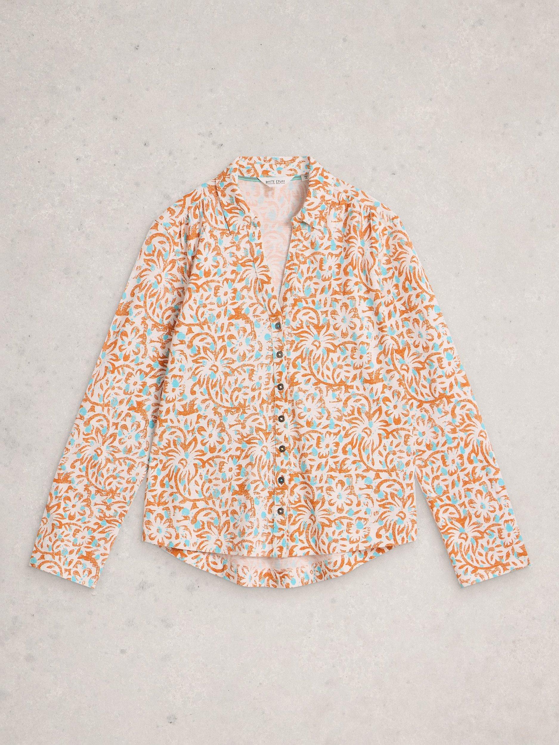 Product image 5 of 6, which shows White Stuff Annie Floral Print Long Sleeved Jersey Cotton Shirt, Ivory/Multi, 6