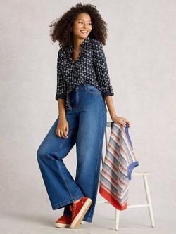 White Stuff Annie Floral Cotton Jersey Shirt, Navy/Multi