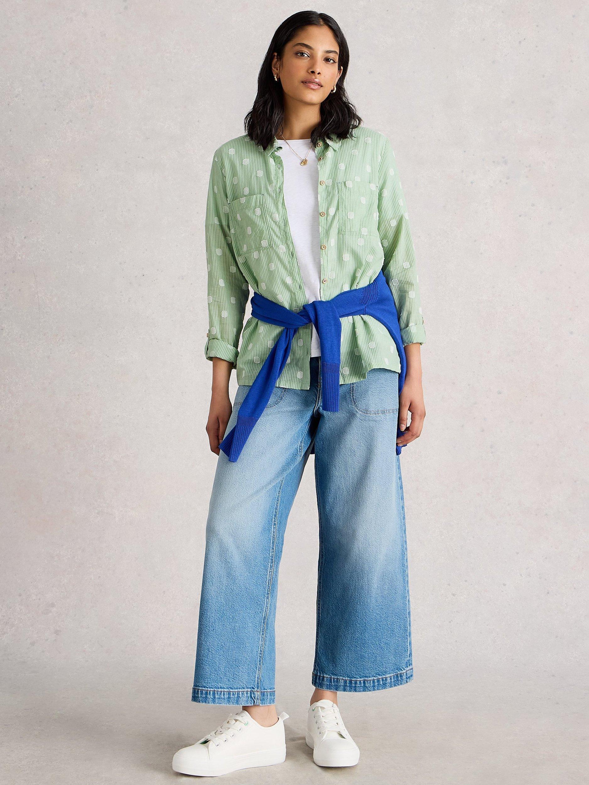 Product image 1 of 6, which shows White Stuff Sophie Dot Stripe Shirt, Green/Multi, 6