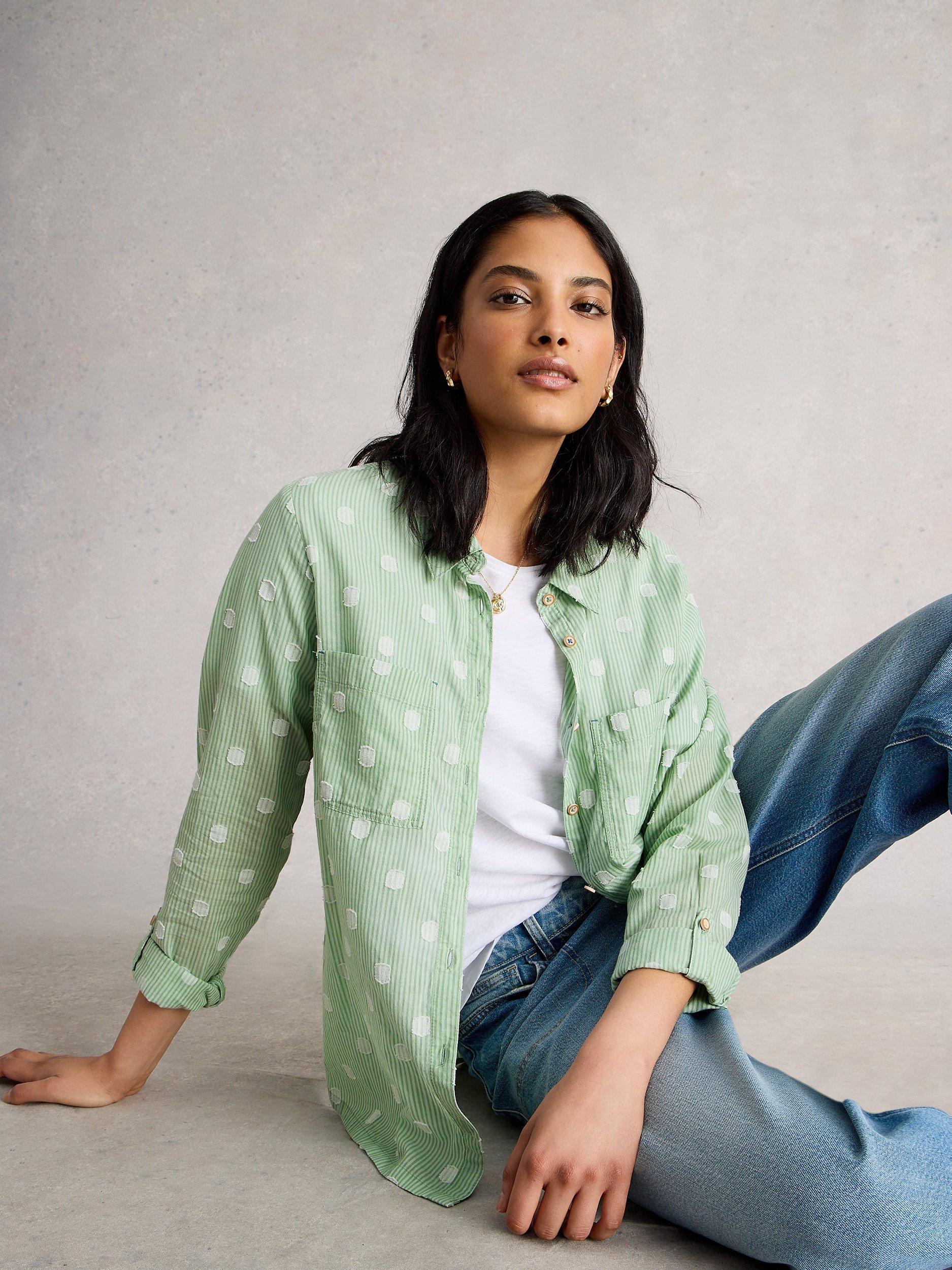 Product image 3 of 6, which shows White Stuff Sophie Dot Stripe Shirt, Green/Multi, 6