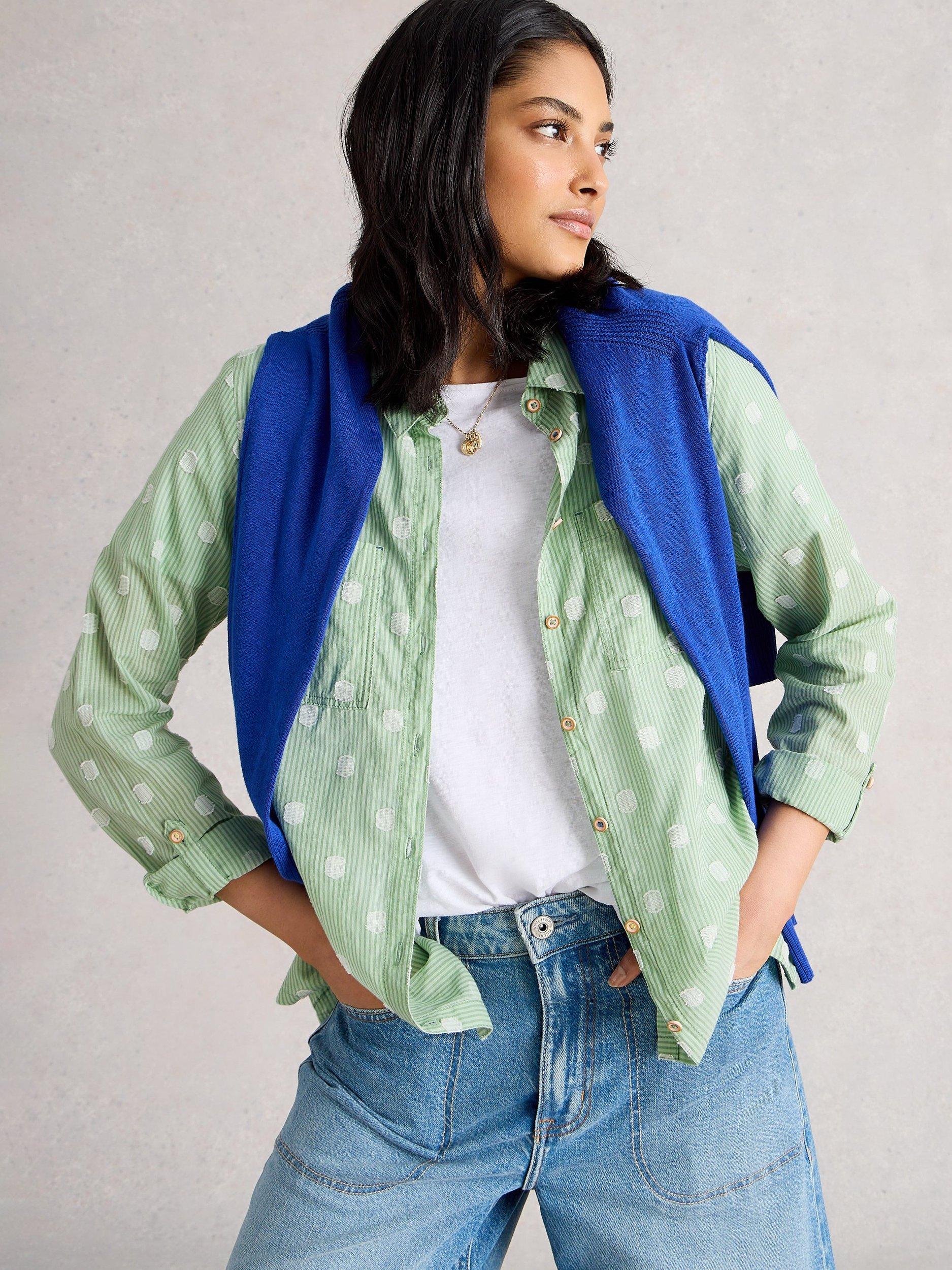 Product image 4 of 6, which shows White Stuff Sophie Dot Stripe Shirt, Green/Multi, 6