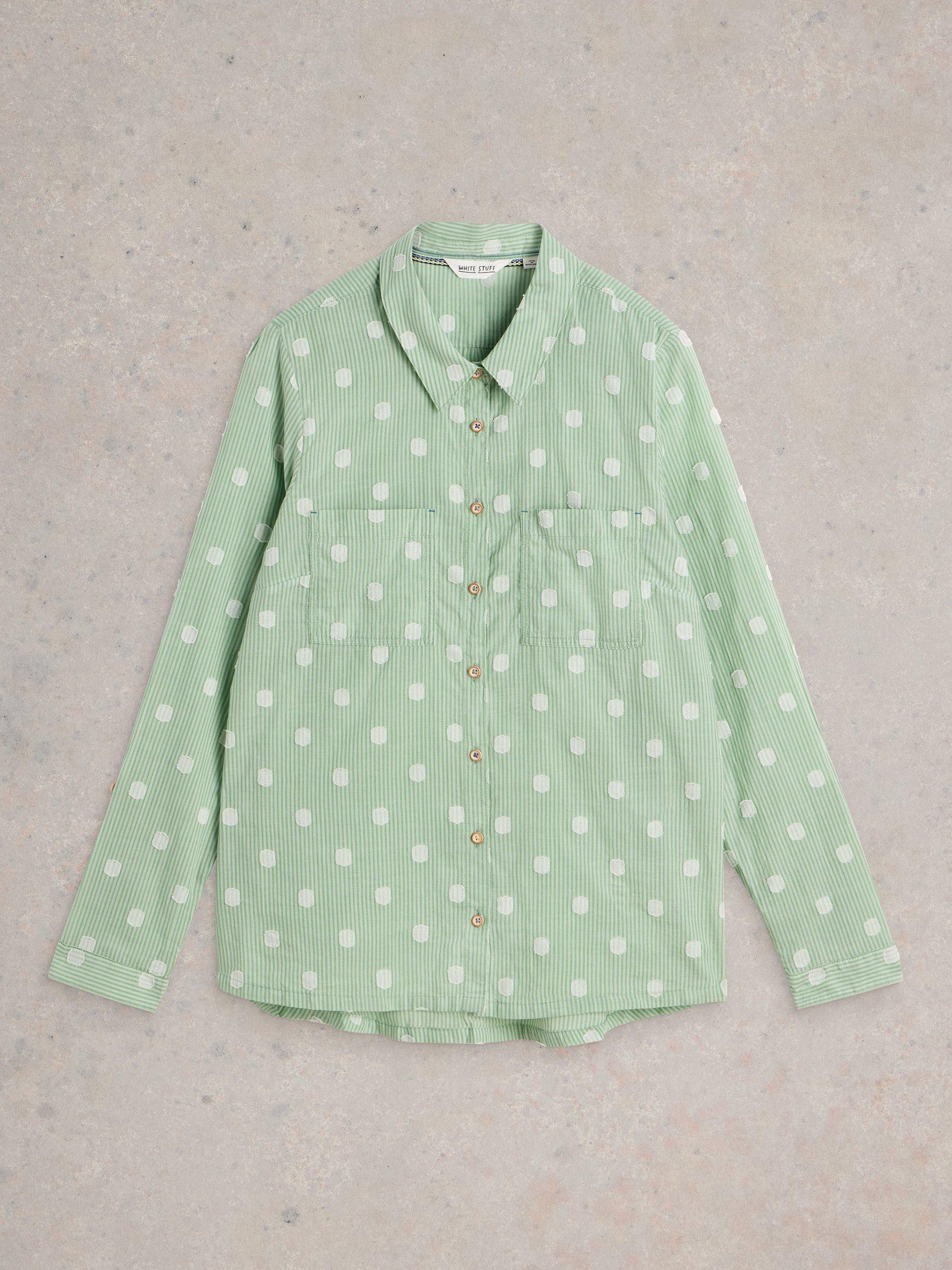 Product image 5 of 6, which shows White Stuff Sophie Dot Stripe Shirt, Green/Multi, 6