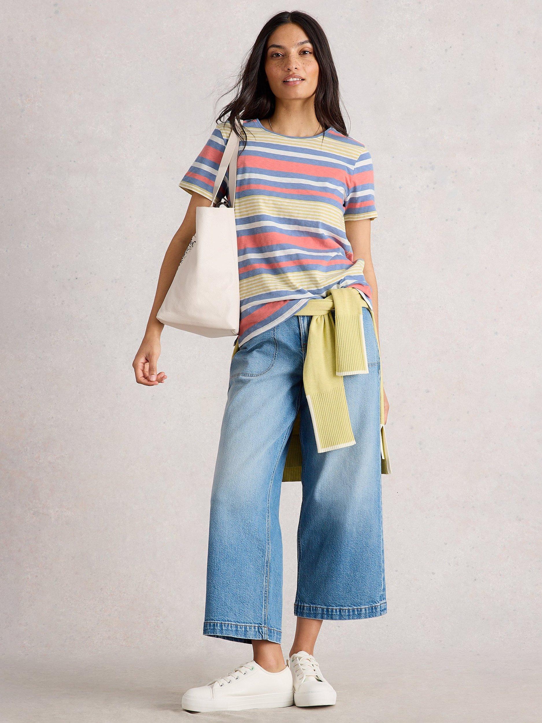 Product image 1 of 6, which shows White Stuff Abbie Stripe T-Shirt, Blue/Multi, 6