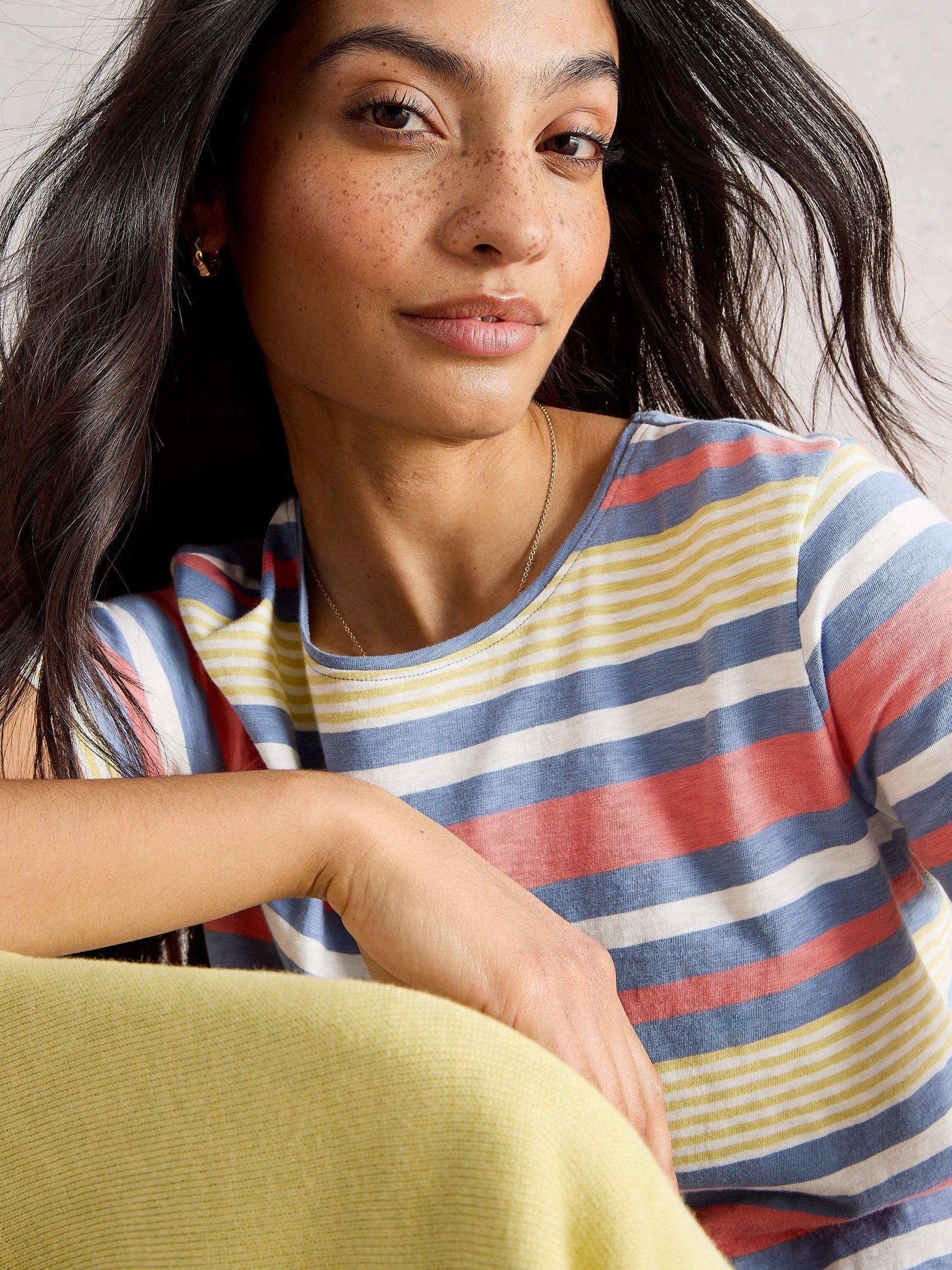 Product image 3 of 6, which shows White Stuff Abbie Stripe T-Shirt, Blue/Multi, 6