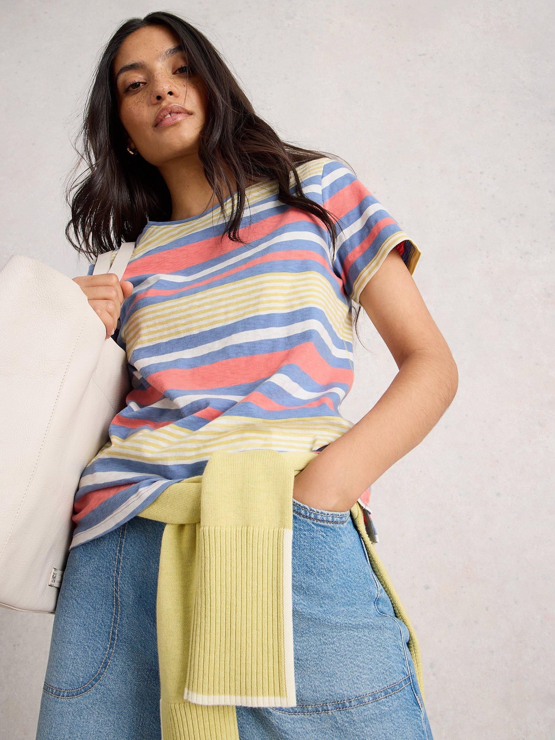 Product image 4 of 6, which shows White Stuff Abbie Stripe T-Shirt, Blue/Multi, 6