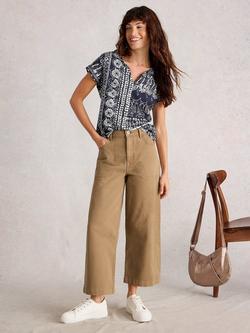White Stuff Tia Organic Cotton Blend Wide Leg Cropped Jeans, Mid Brown
