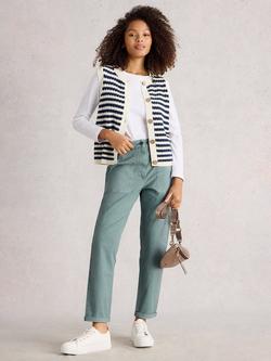 White Stuff Twister Organic Cotton Linen Blend Chino Trousers, Mid Blue