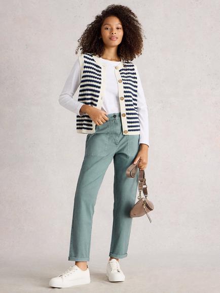 White Stuff Twister Organic Cotton Linen Blend Chino Trousers, Mid Blue