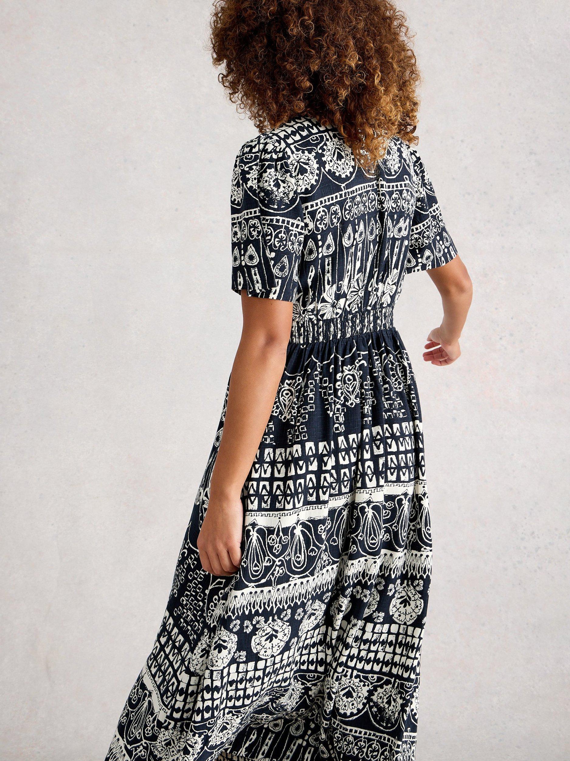 Product image 2 of 6, which shows White Stuff Lucy Abstract Stripe Midi Dress, Navy/Multi, 6