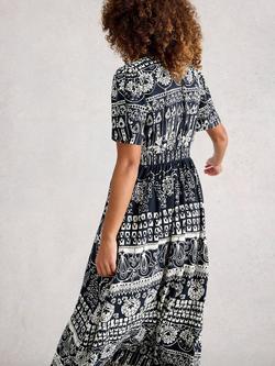 White Stuff Lucy Abstract Stripe Midi Dress, Navy/Multi - view 2, Navy/Multi