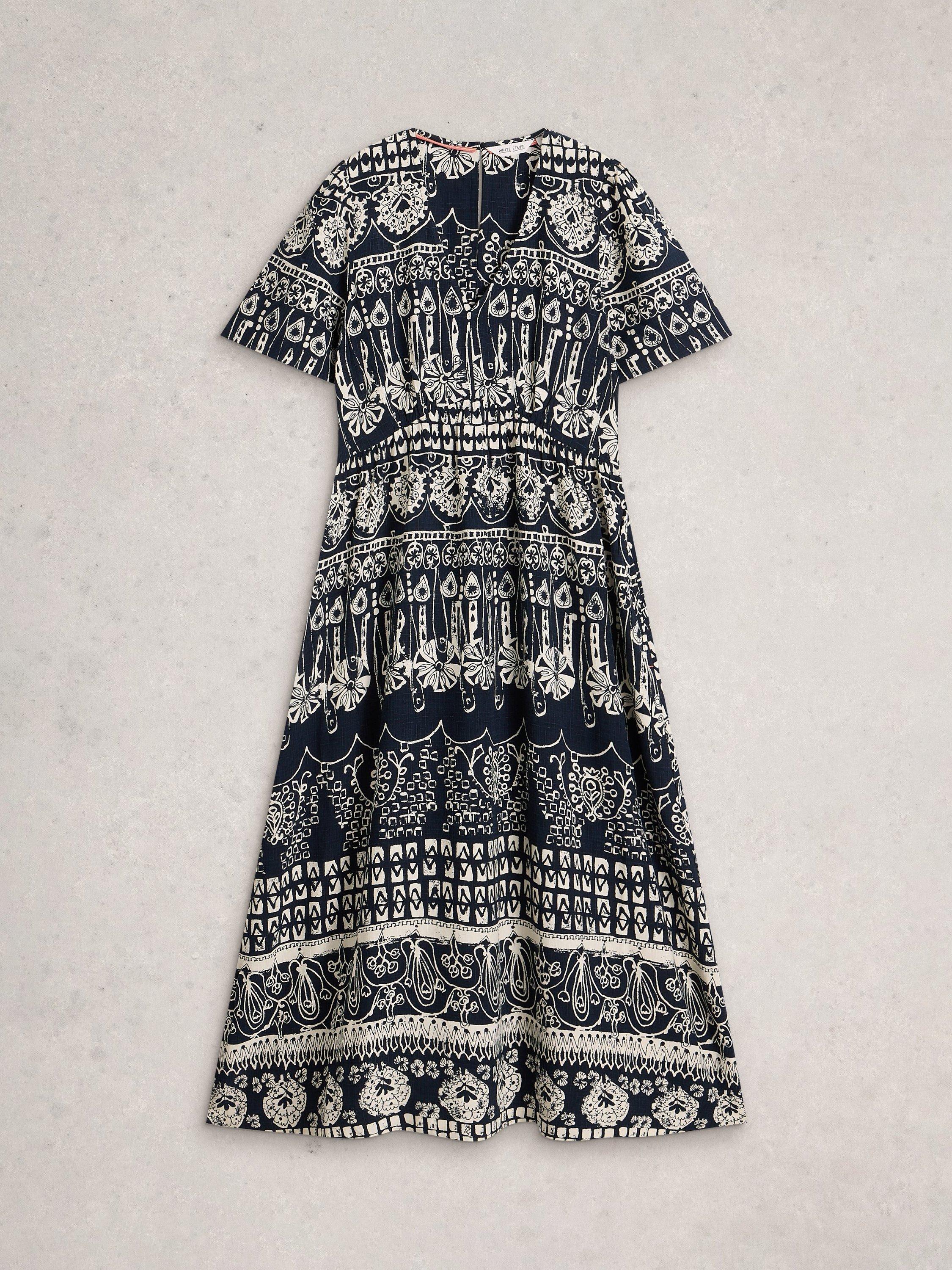 Product image 5 of 6, which shows White Stuff Lucy Abstract Stripe Midi Dress, Navy/Multi, 6