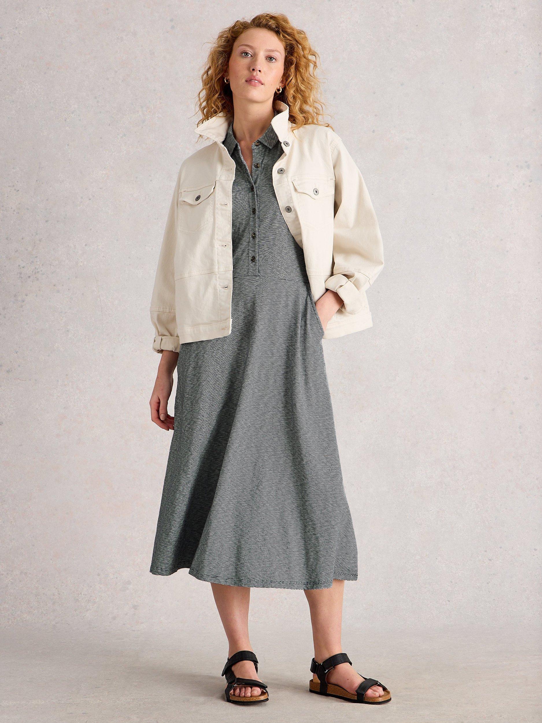 Product image 1 of 6, which shows White Stuff Rua Stripe Shirt Dress, Navy/Multi, 8