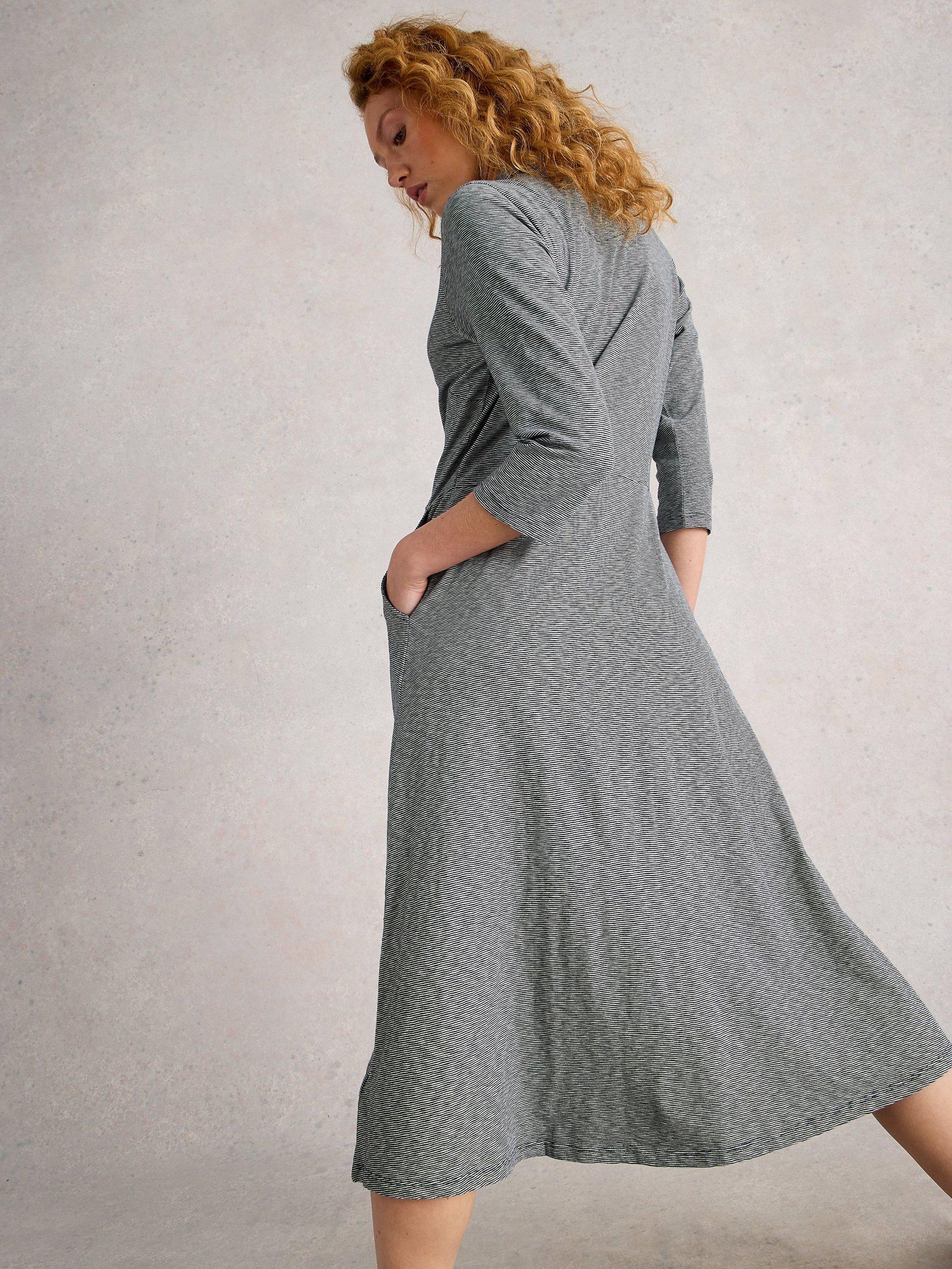 Product image 2 of 6, which shows White Stuff Rua Stripe Shirt Dress, Navy/Multi, 8