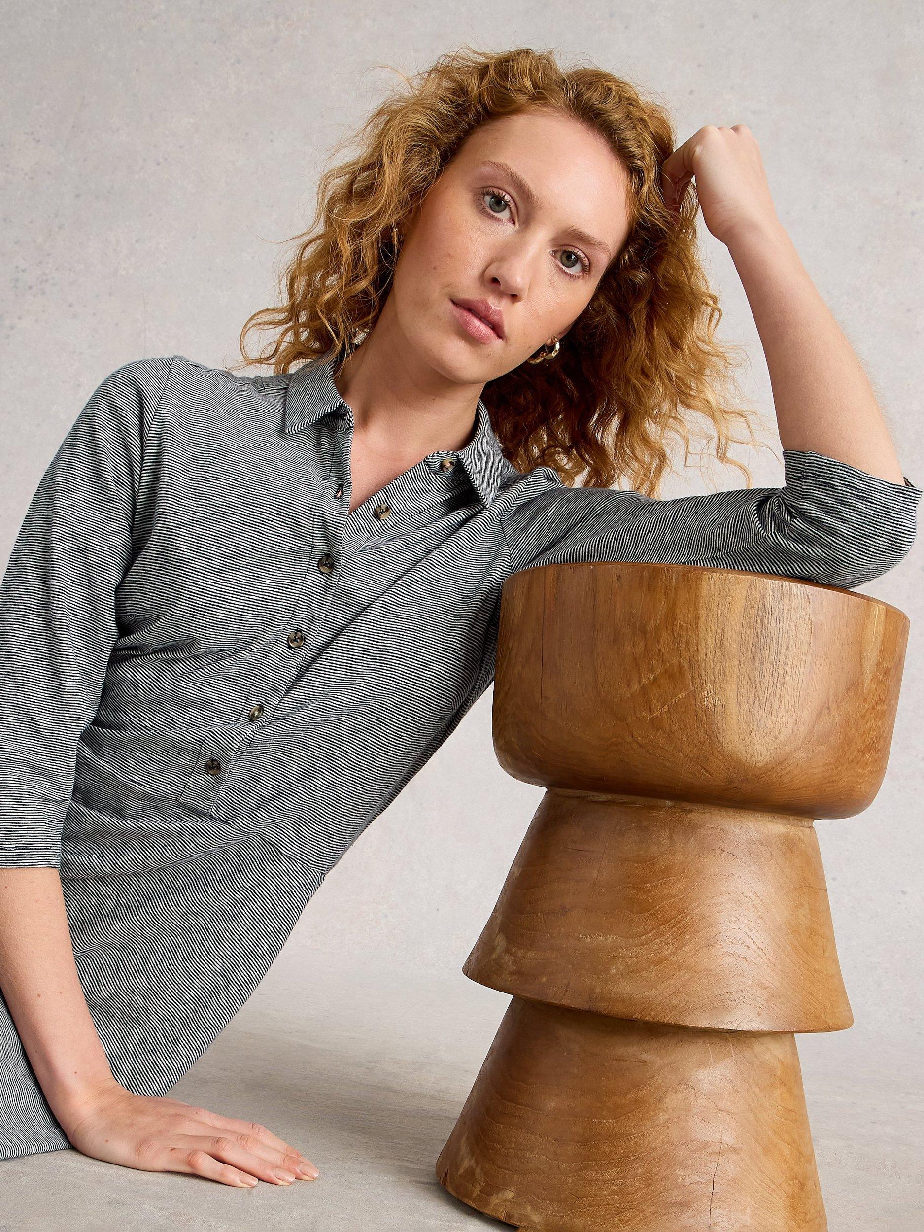 Product image 3 of 6, which shows White Stuff Rua Stripe Shirt Dress, Navy/Multi, 8