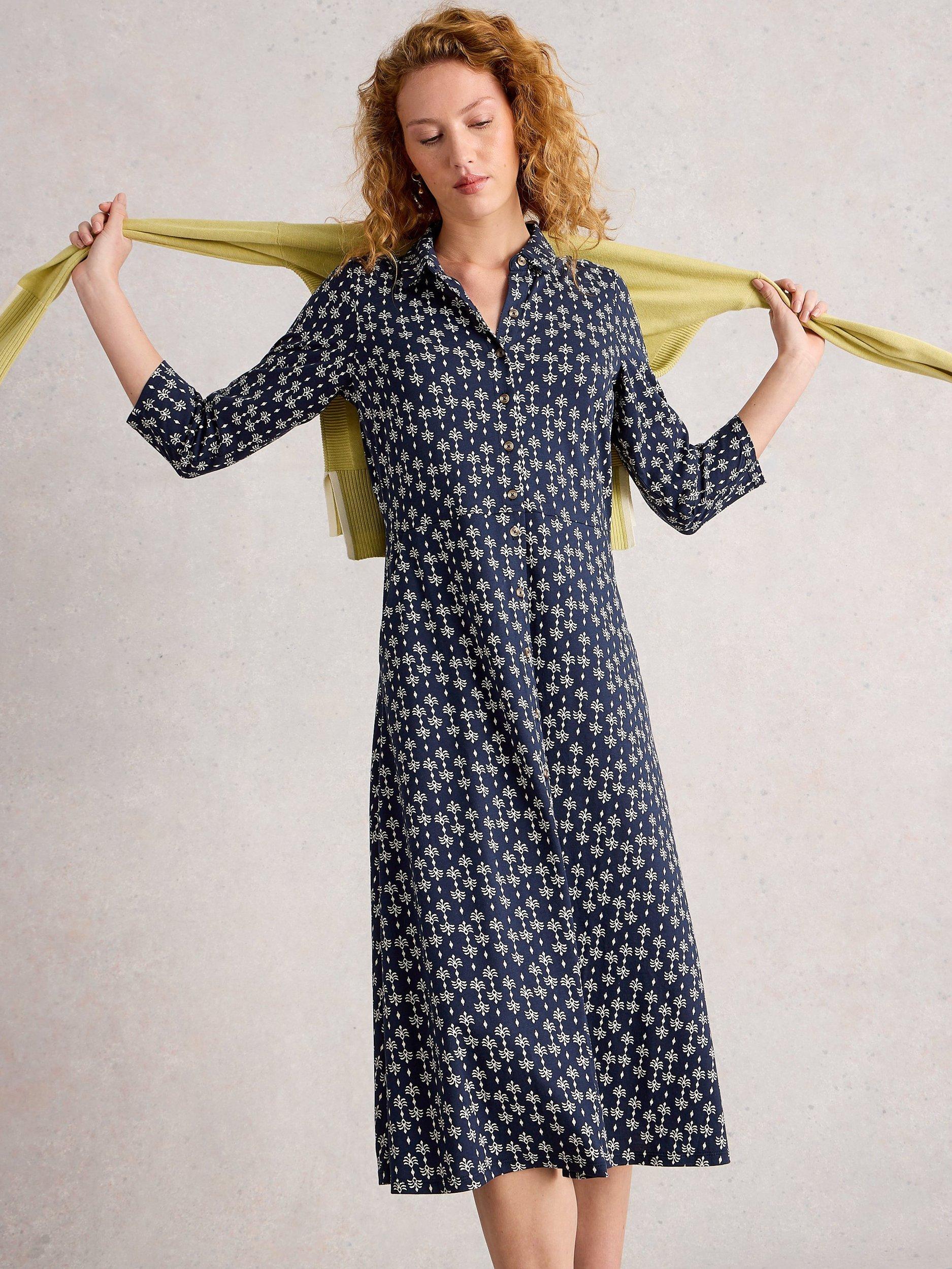 Product image 1 of 6, which shows White Stuff Rua Abstract Shirt Dress, Navy/Multi, 6