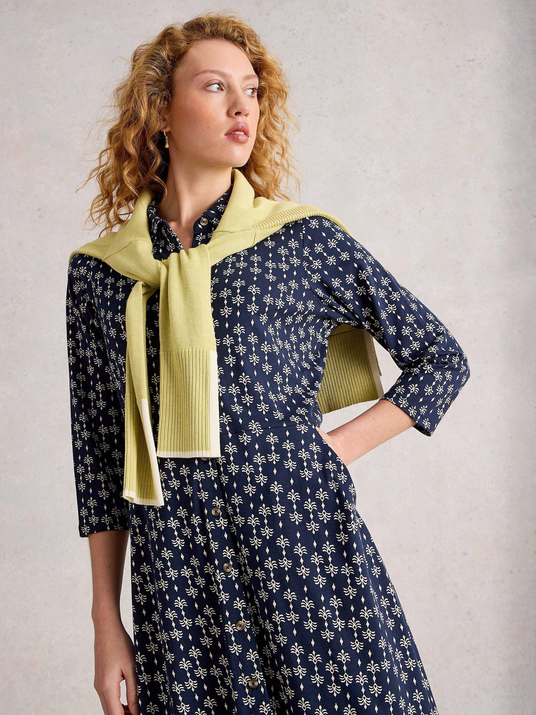 Product image 3 of 6, which shows White Stuff Rua Abstract Shirt Dress, Navy/Multi, 6