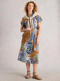 White Stuff Rua Floral Shirt Dress, Orange/Multi, Orange/Multi