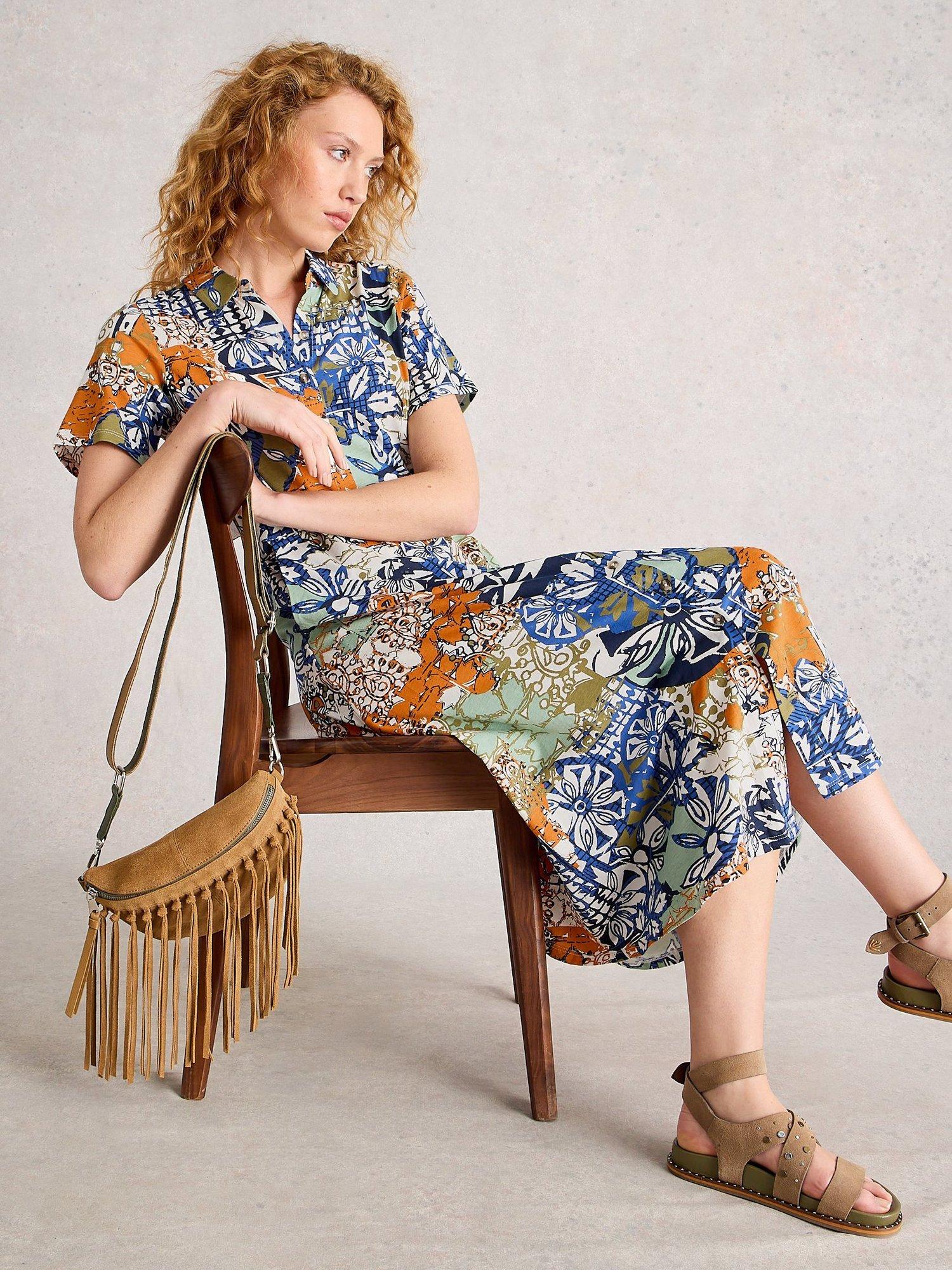 Product image 4 of 6, which shows White Stuff Rua Floral Shirt Dress, Orange/Multi, 6