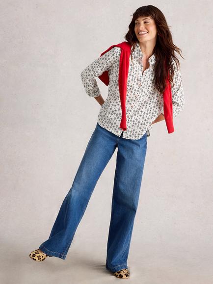White Stuff Sophie Abstract Long Sleeve Shirt, White/Multi, White/Multi